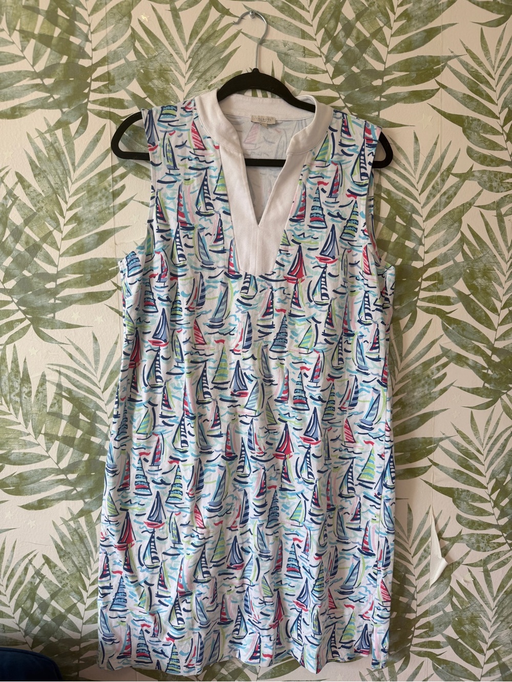 Talbots White Nautical Sailboat Print Sleeveless Tunic